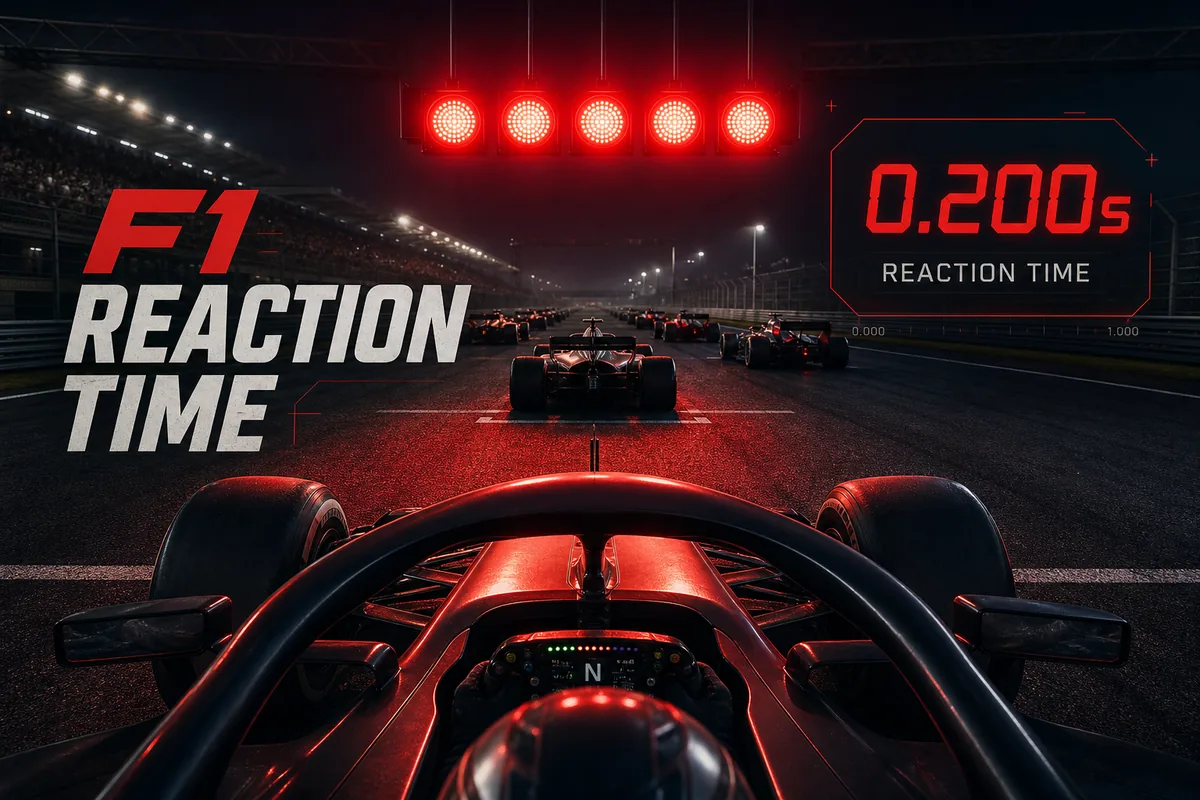 Luci di partenza F1 con indicatore del tempo di reazione in millisecondi